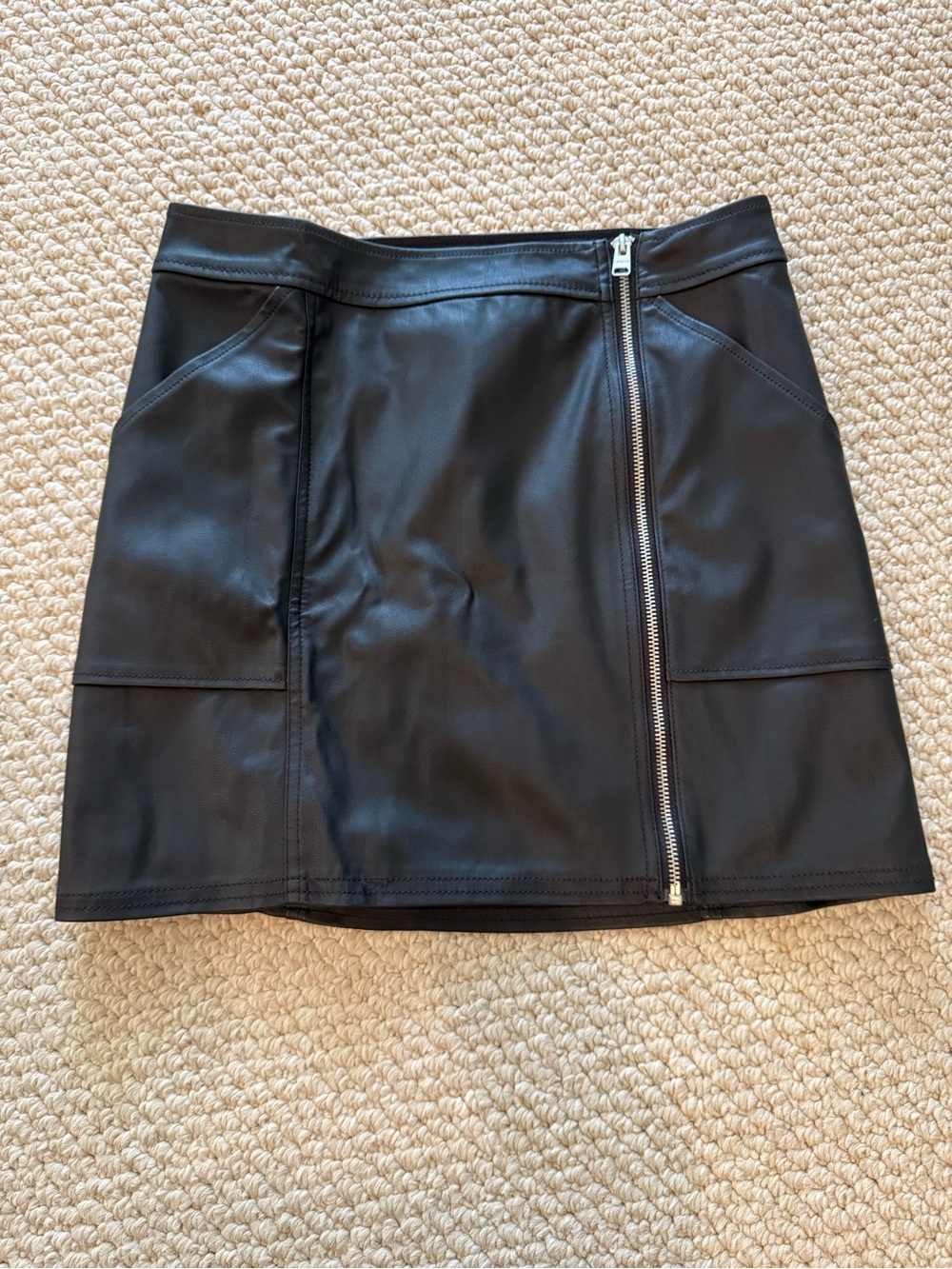Express Black Faux Leather Mini Skirt with Silver Zip